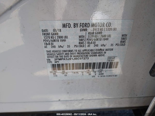 Ford EDGE SEL 2018 2FMPK3J91JBC07273 Image 9