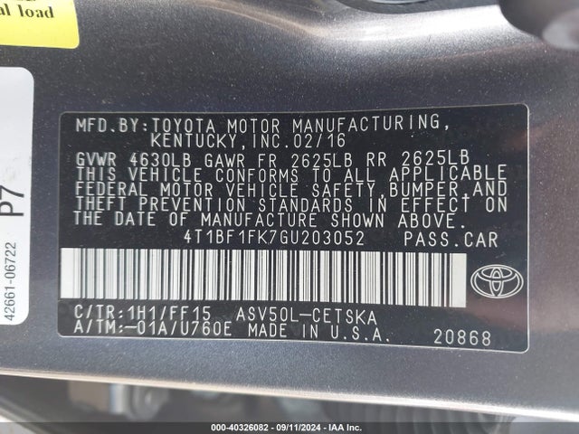 Toyota CAMRY SE 2016 4T1BF1FK7GU203052 Image 9