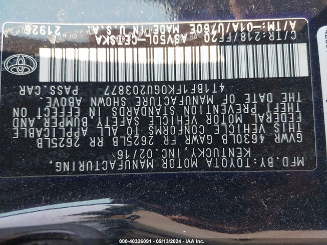 Toyota CAMRY SE 2016 4T1BF1FK0GU203877 Image 9