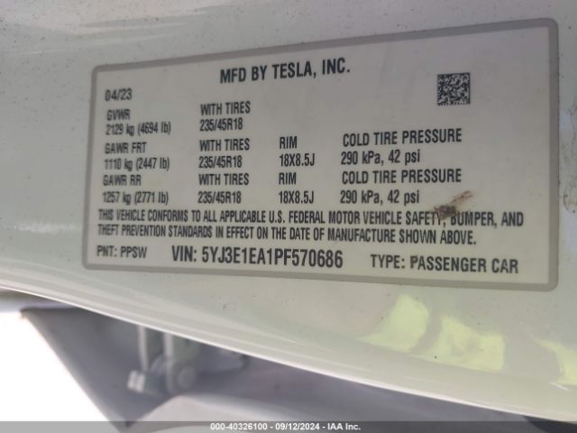 5YJ3E1EA1PF570686 Tesla Model 3 Rear-wheel Drive