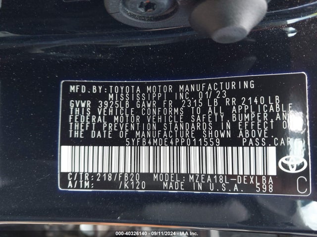 Toyota COROLLA LE 2023 5YFB4MDE4PP011559 Image 9