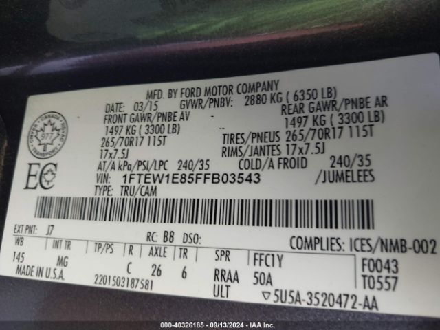 1FTEW1E85FFB03543 Ford F-150 Xlt