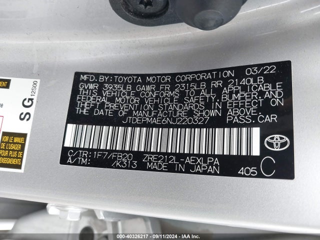 Toyota COROLLA LE 2022 JTDEPMAE6NJ220327 Image 9