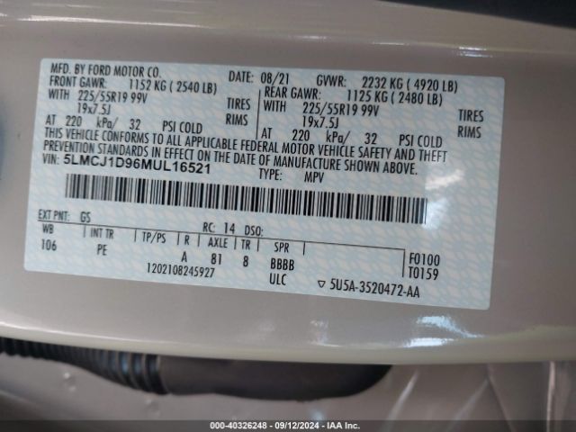 5LMCJ1D96MUL16521 Lincoln Corsair Standard