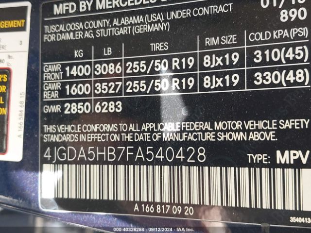 4JGDA5HB7FA540428 Mercedes-Benz Ml 350 4matic