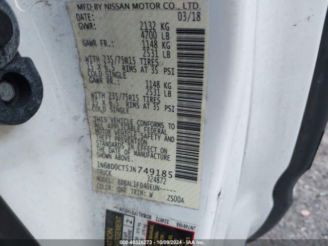 1N6BD0CT5JN749185 Nissan FRONTIER S