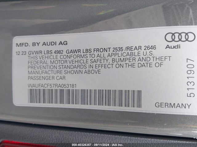 WAUFACF57RA053181 Audi A5 Sportback Premium Plus 45 Tfsi Quattro S Tronic