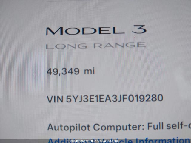 5YJ3E1EA3JF019280 Tesla Model 3 Long Range/mid Range
