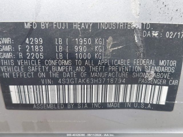 4S3GTAK63H3718794 Subaru Impreza 2.0i Sport
