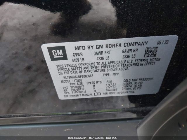 KL79MRSL6PB003553 Chevrolet Trailblazer Awd Lt