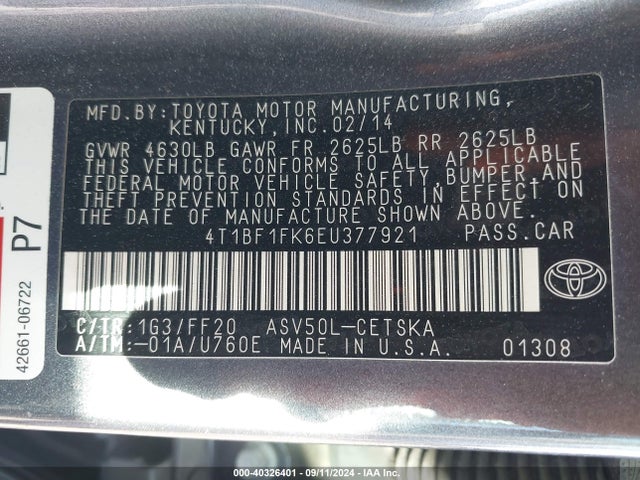 Toyota CAMRY SE 2014 4T1BF1FK6EU377921 Image 9