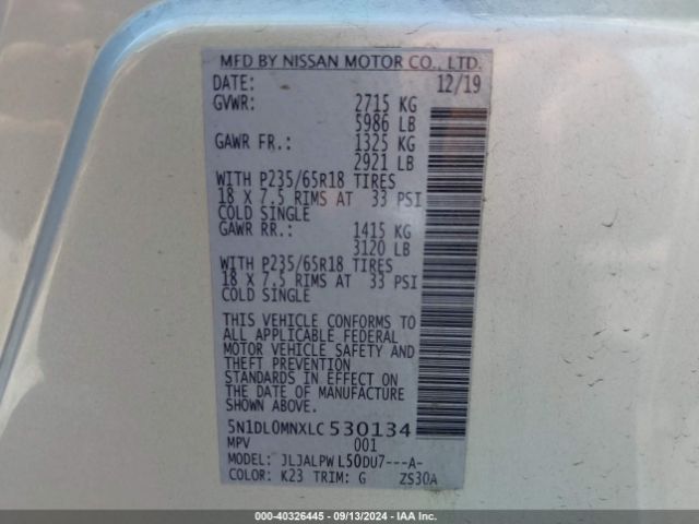 5N1DL0MNXLC530134 Infiniti QX60 PURE