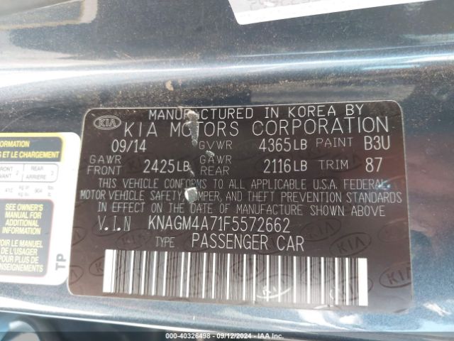 KNAGM4A71F5572662 KIA Optima Lx