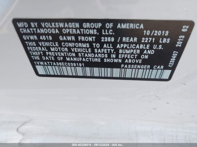 1VWAT7A36EC039191 Volkswagen Passat 1.8t Wolfsburg Edition