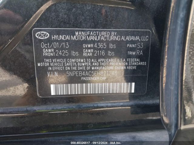 5NPEB4AC5EH821248 Hyundai SONATA GLS