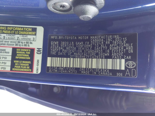 Toyota Corolla S Plus 2015 2T1BURHE7FC429376 Image 9