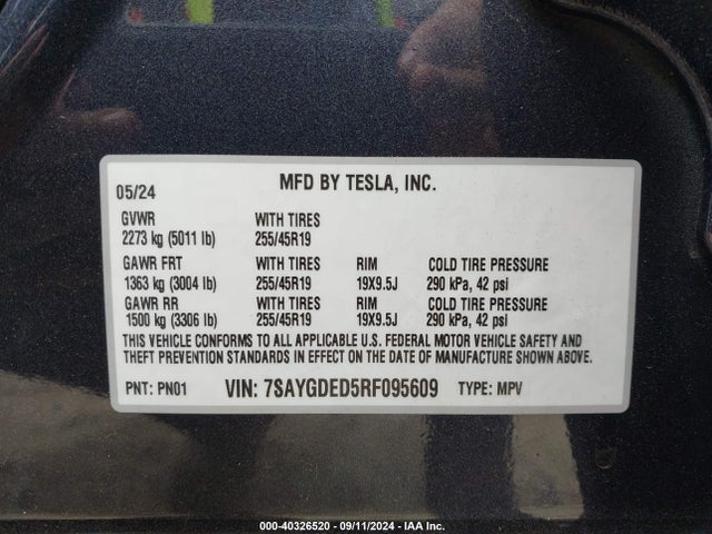 2024 TESLA MODEL Y 7SAYGDED5RF095609 Photo 8