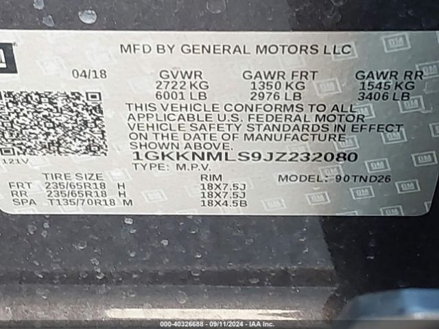 1GKKNMLS9JZ232080 GMC Acadia Slt-1