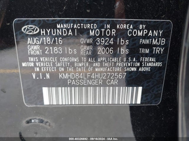 Hyundai Elantra Value Edition 2017 KMHD84LF4HU272567 Image 9