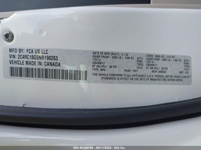 2C4RC1BG5NR198263 Chrysler Pacifica Touring L
