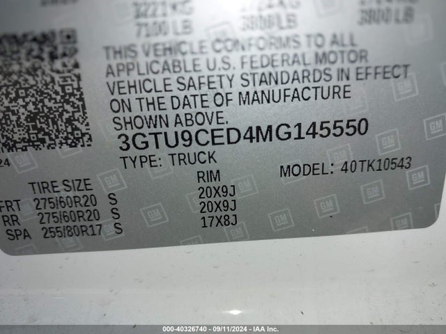 GMC Sierra 1500 4wd  Short Box Elevation 2021 3GTU9CED4MG145550 Image 9