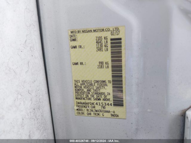 1N4AA6AP1HC415344 Nissan Maxima 3.5 Sv