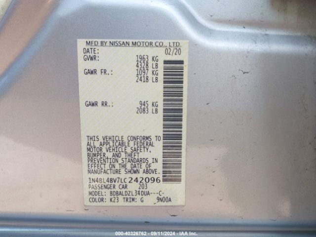 1N4BL4BV7LC242096 Nissan Altima S Fwd
