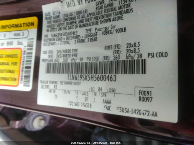 1LN6L9SK5H5600463 Lincoln Continental Select