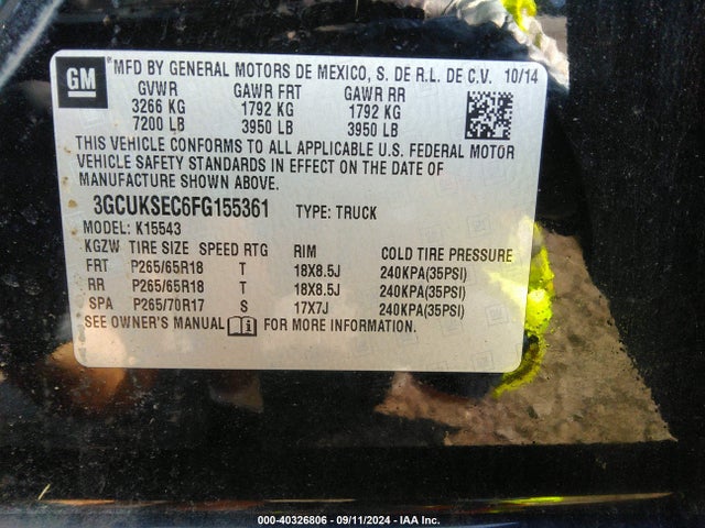 Chevrolet Silverado 1500 2lz 2015 3GCUKSEC6FG155361 Image 9