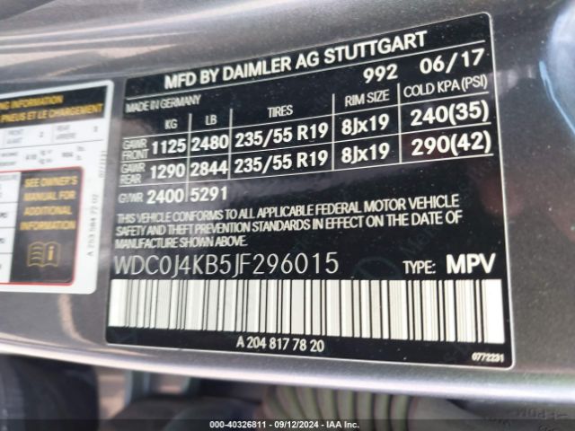 WDC0J4KB5JF296015 Mercedes-Benz Glc 300 Coupe 4matic