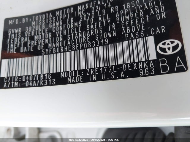 Toyota COROLLA LE 2014 5YFBURHE8EP083319 Image 9