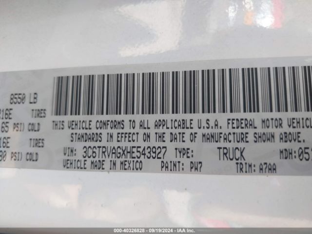 3C6TRVAGXHE543927 RAM Promaster 1500 Low Roof 136 Wb