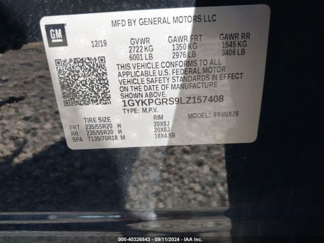 1GYKPGRS9LZ157408 Cadillac Xt6 Awd Sport