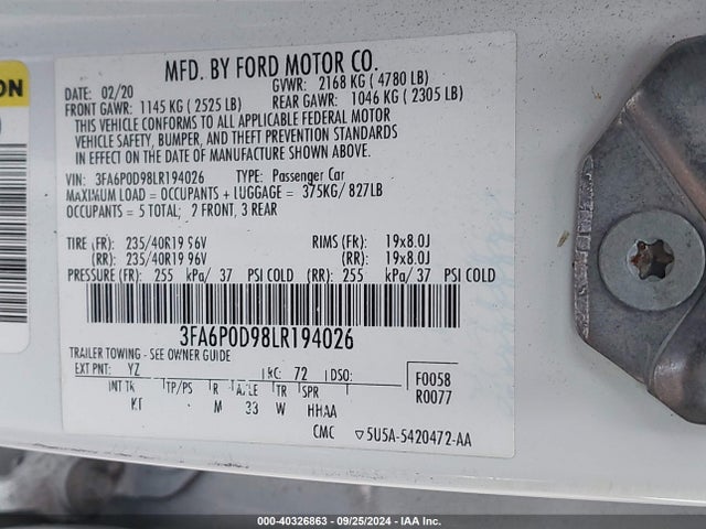 3FA6P0D98LR194026 Ford Fusion Titanium