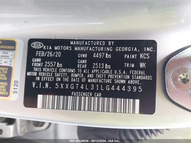 KIA Optima Lx 2020 5XXGT4L31LG444395 Image 9