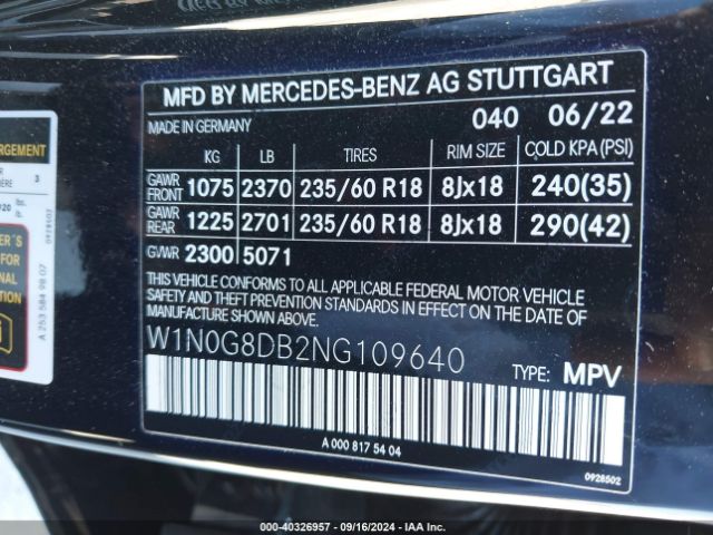 W1N0G8DB2NG109640 Mercedes-Benz Glc 300 Suv