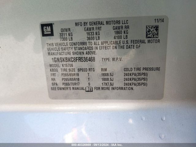 1GNSKBKC8FR536468 Chevrolet Tahoe Lt