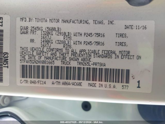 5TFAX5GN2HX081665 Toyota Tacoma Sr5