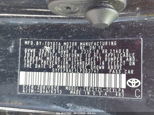 Toyota COROLLA LE 2020 5YFEPRAE1LP063747 Image 9