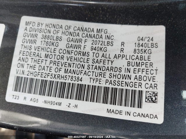Honda Civic Sport 2024 2HGFE2F5XRH578384 Image 8