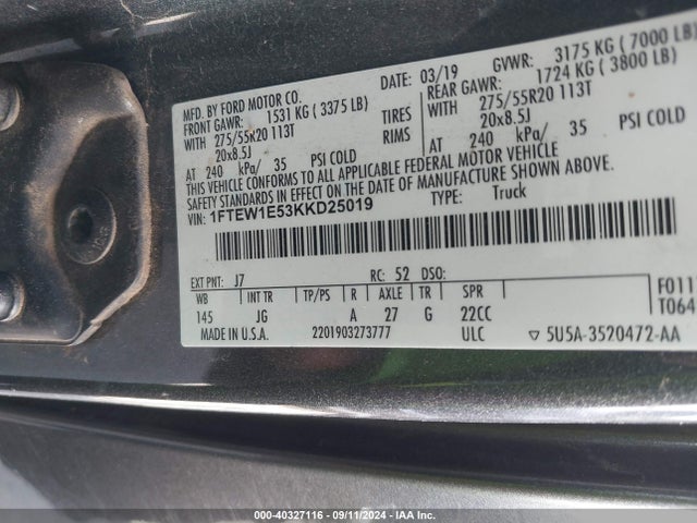 Ford F-150 Xl 2019 1FTEW1E53KKD25019 Image 9