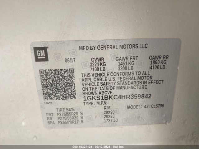 1GKS1BKC4HR359842 GMC YUKON SLT