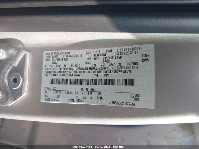 Ford Escape Titanium 2019 1FMCU9J93KUA26473 Image 9