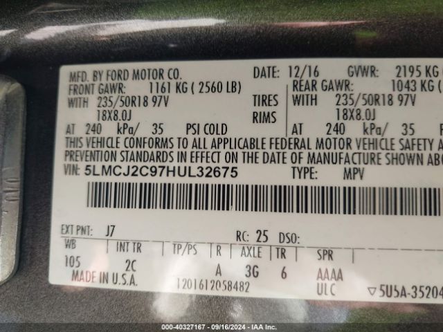 5LMCJ2C97HUL32675 Lincoln MKC SELECT