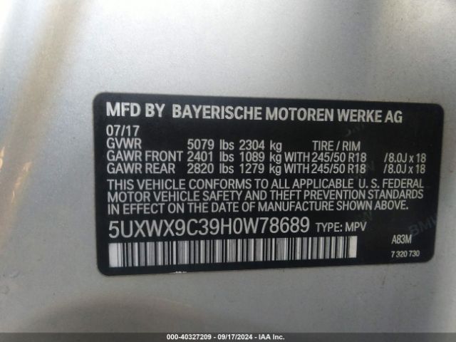 5UXWX9C39H0W78689 BMW X3 Xdrive28i