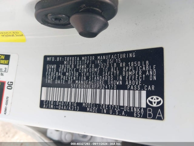 Toyota COROLLA LE 2015 5YFBURHEXFP324170 Image 9