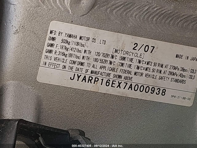 2007 YAMAHA FJR1300 JYARP16EX7A000938 Photo 9