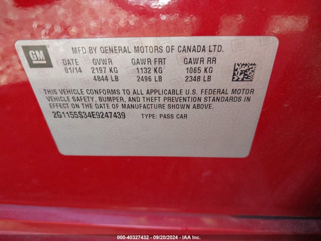 Chevrolet IMPALA 2LZ 2014 2G1155S34E9247439 Image 9
