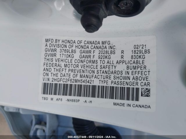 2021 HONDA CIVIC 2HGFC2F62MH545421 Photo 8