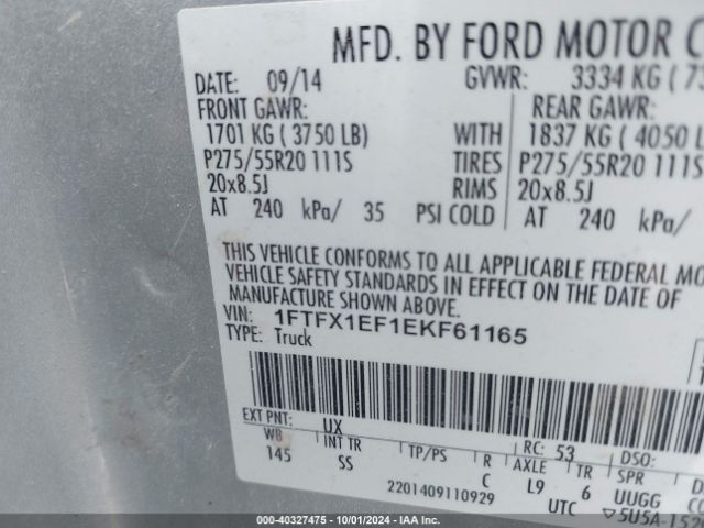 1FTFX1EF1EKF61165 Ford F-150 Stx